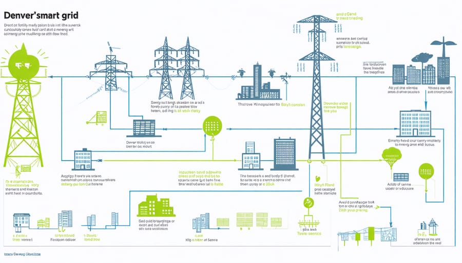 Diagram illustrating how Denver's smart grid connects renewable energy sources, storage systems, and consumers