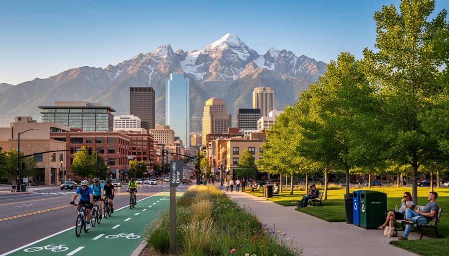 Denver skyline with Rocky Mountains in the background showcasing the city's natural setting